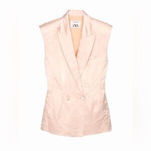 ZARA OVERSIZED LINEN BLEND VEST LIMITED EDITION SIZE MEDIUM DUSTY PINK NWT❣️